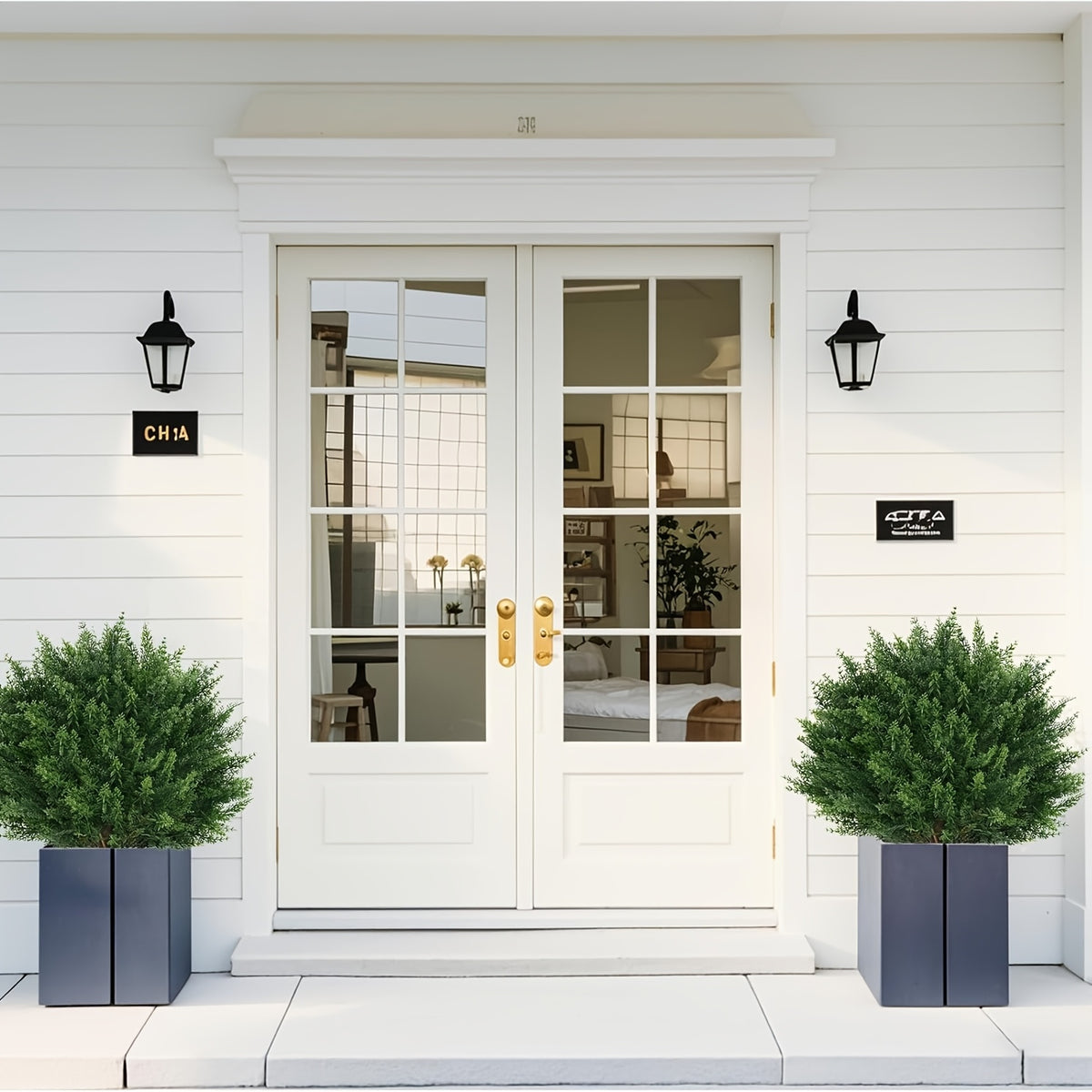 2 Pack Artificial Plants for Outdoor Front Porch Decor, Artificial Lavender Topiary Ball Trees with Ground Spike, UV Resistant Faux Cedar Shrubs Evergreen Plants for Indoor Outdoor Front Porch Garden Backyard Decor
