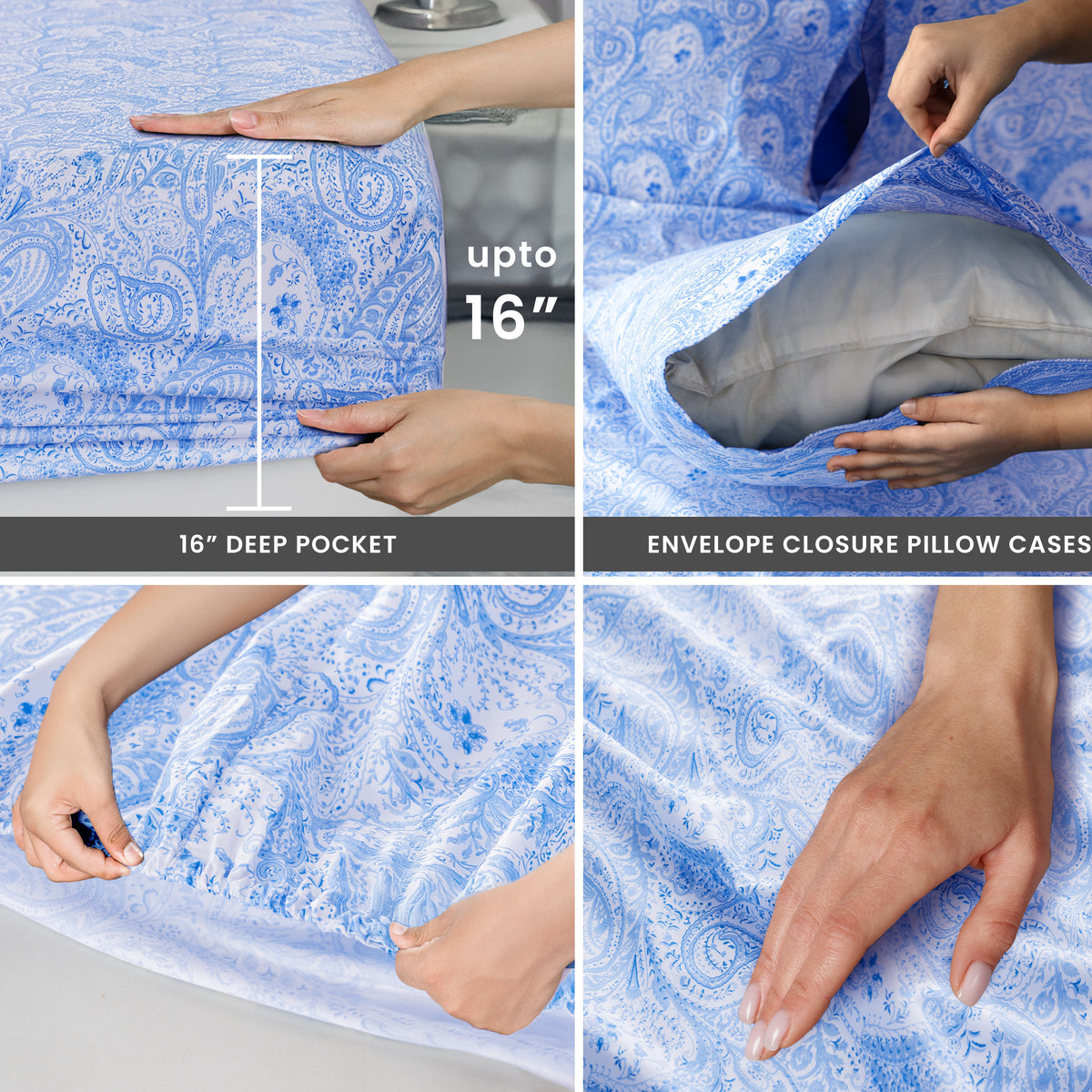 Paisley Bed Sheet Set, Soft Double Brushed Microfiber Bedding with 16-Inch Deep Pocket Fitted Sheet and Pillowcases in Six Sizes for Bedroom Comfort