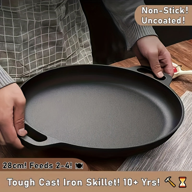 1/2/3pcs Cast Iron Pan, Pre Seasoned, Multifunctional, Non-Stick, for Pizza Lovers, for Home Kitchens, Outdoor Cooking, Durable, Even-Heating, Versatile, Compatible with All Stoves, Perfect for Home Kitchens And Outdoor Cooking