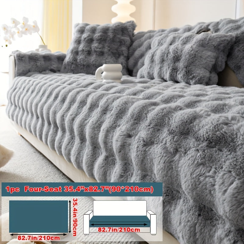 1pc Faux Rabbit Plush Sofa Cover, Winter Warm Thickened Plush Soft Sofa Cover, Pet Favorite, Dog Friendly Sofa Cover, Cushion Protection Cover, Anti Slip Sofa Furniture Protection Cover, Bedroom, Office, And Living Room Decoration Local Warehouse