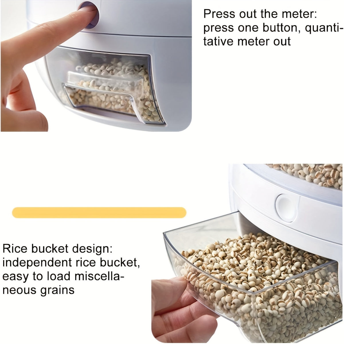 Grain Storage Container Dispenser, 19Lbs Rice Dispenser Rotating, 360° Rotating Food Dispenser One-Click Output Rice Storage Round Grain Dispenser Kitchen For Small Grains, Beans, Rice