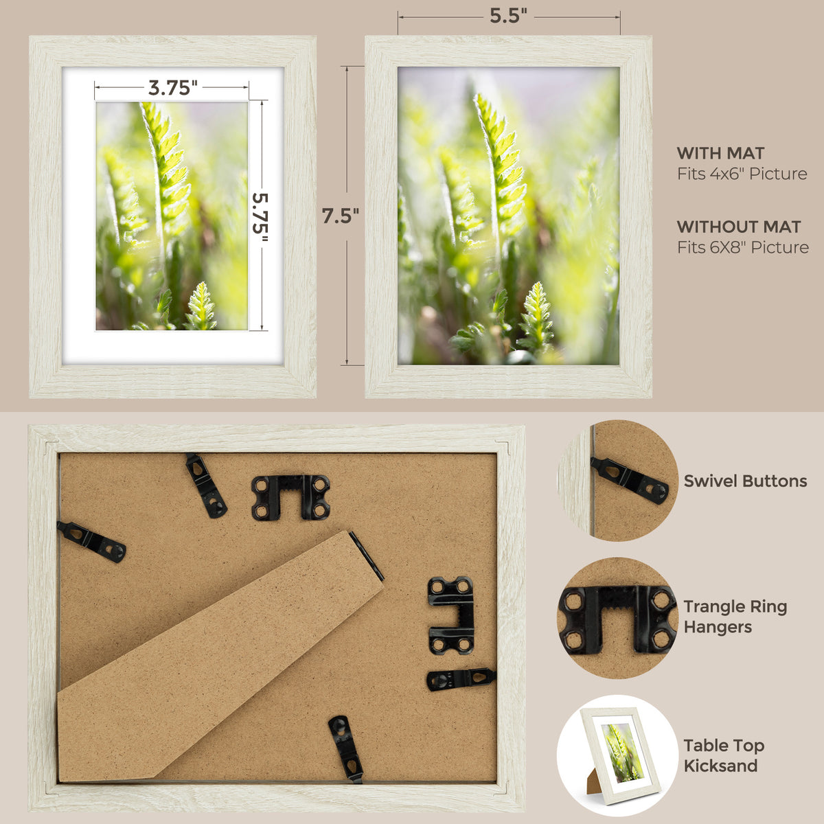 6 Packs 6x8/8x10/9x12/11x14/16x20 Picture Frames Set, Engineered Wood Gallery Wall Frame Set with Plexiglass - Wall Mounting or Tabletop Display