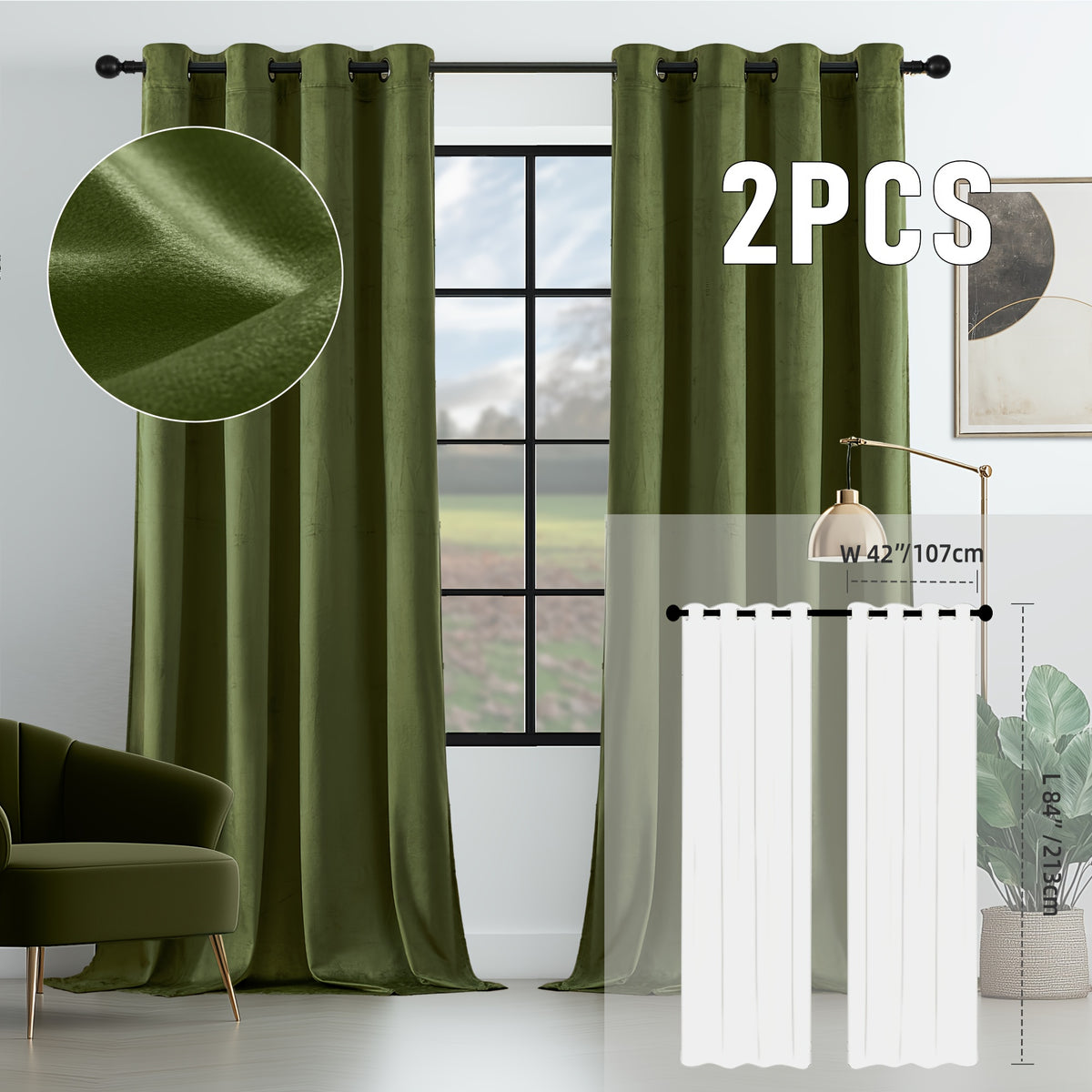 2pcs Velvet Room Darkening Curtains | Vintage Soundproof and Thermal Insulated, Elegant Soft Velvet Grommet Top Curtains for Living Room and Bedroom, Unlined, Solid Color, Fashionable Valentine'S Day Décor