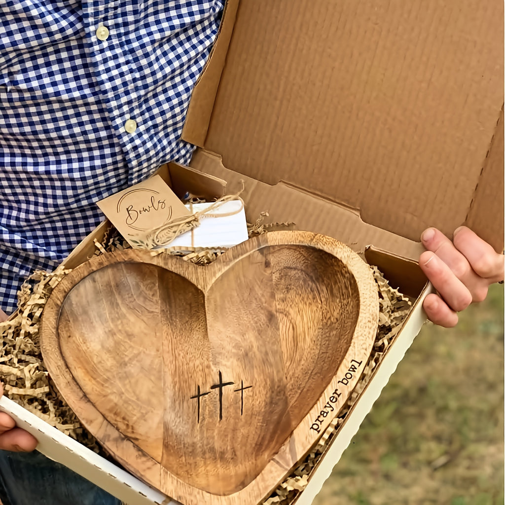 Heart Shaped Wooden Prayer Bowl | Christian Gift for Women, Religious Home Decor, Thoughtful Congregation Gift, Natural Wood Grain Design, Spiritual Home Decor | Heart Shaped Design | Smooth Wooden Surface, Let'S Pray Together (Non-Food Contact)
