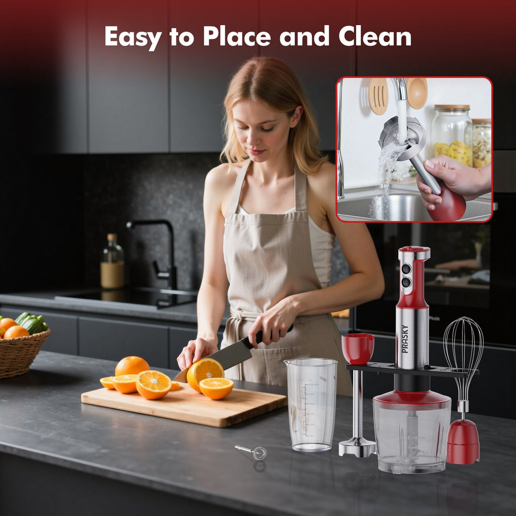 5-in-1 Handheld Mixer, With Attachments - Whisk, Measuring Cups, Heavy Duty Motor, Meat Chopper, Kitchen Must Haves, Immersion Blender