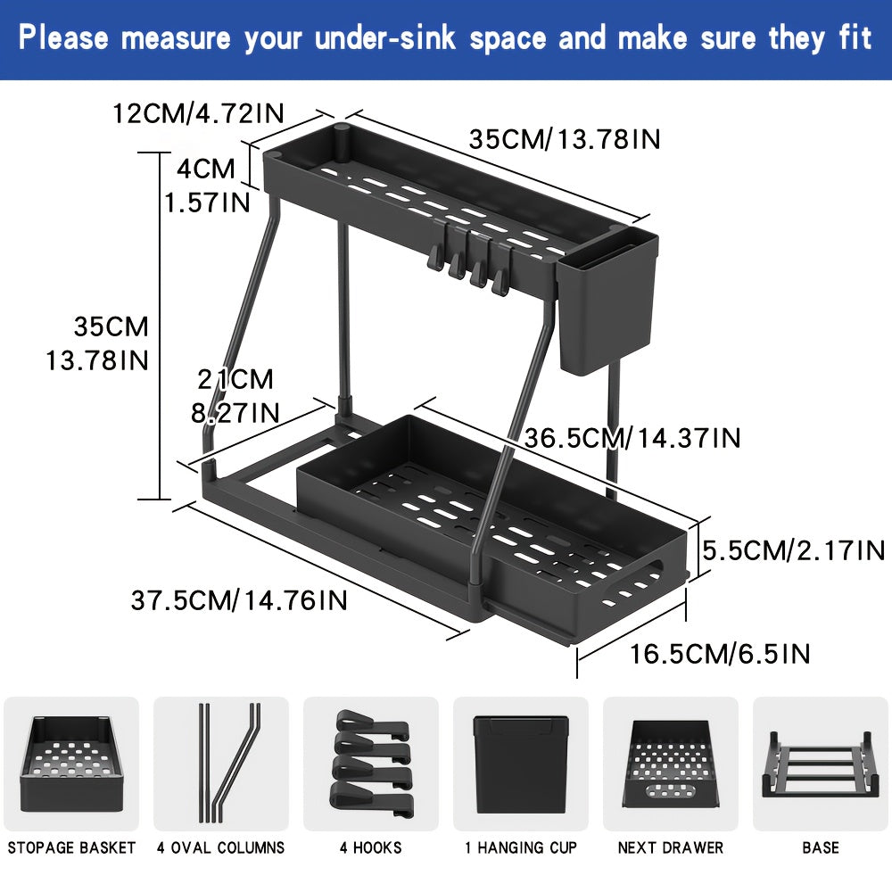 2pcs Under Sink Organizer with Sliding Shelves - Durable Pull-Out Cabinet Organizer for Bathroom & Kitchen, Space-Saving Storage Solution, Sleek Design