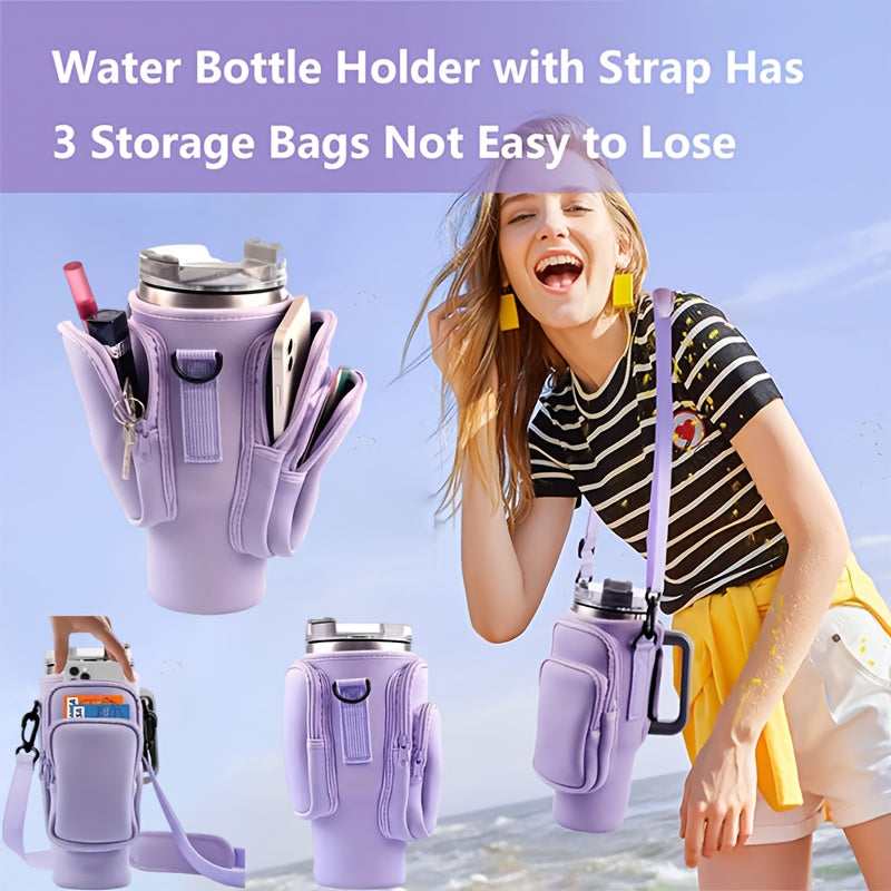 A Water Bottle Organizer With A Phone Pocket, Suitable For Men And Women, Can Accommodate A 40 Oz Stainless Steel Mug. The Adjustable Pouch Makes It A Perfect Gift Or Water Bottle Accessory For Stainless Steel Water Bottles