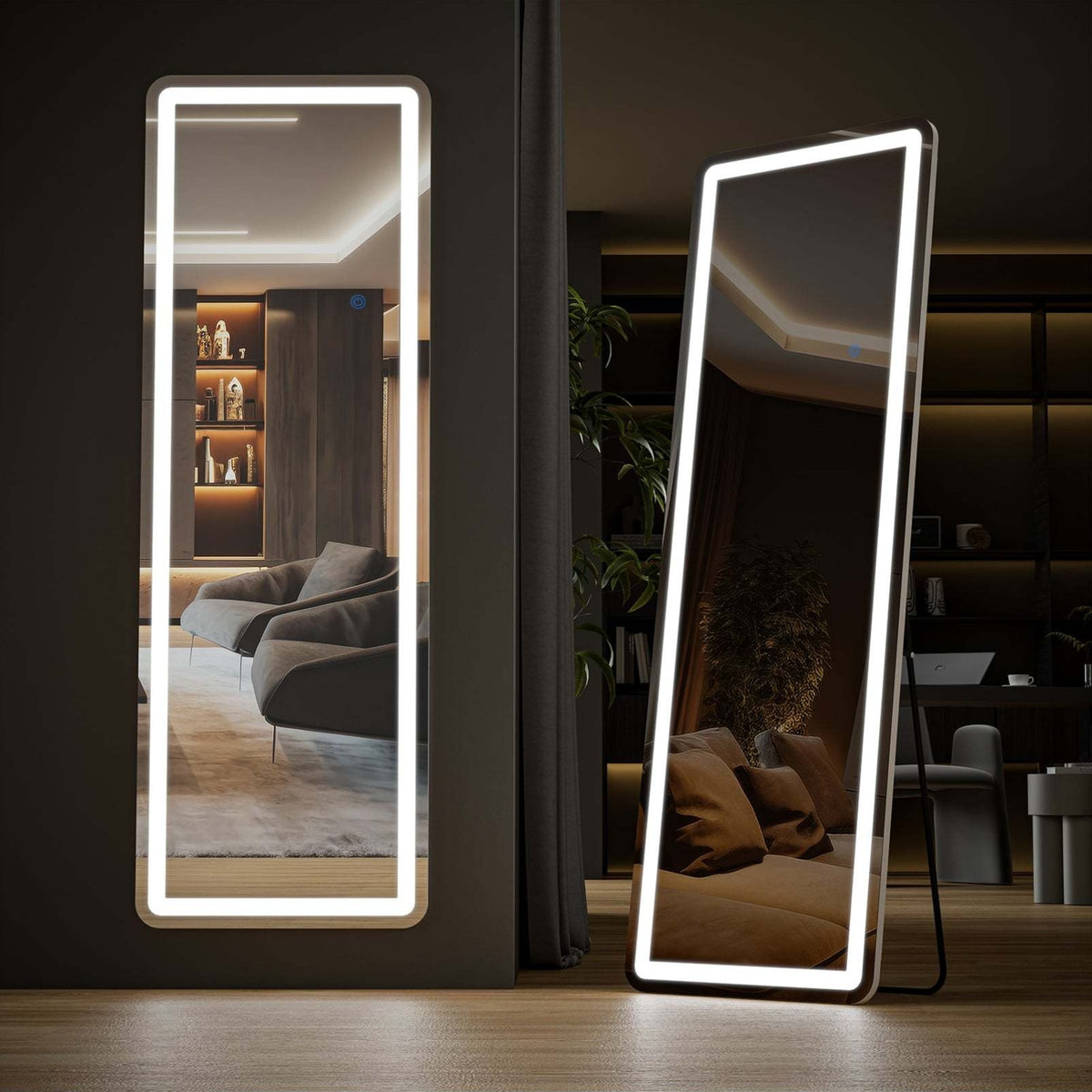 Smart LED Touch Sensor Full-Length Mirror - Adjustable Brightness, Wall-Mount & Freestanding Design with Slim Modern Frame - Ideal for Vanity, Bedroom, Or Dressing Room Lighting