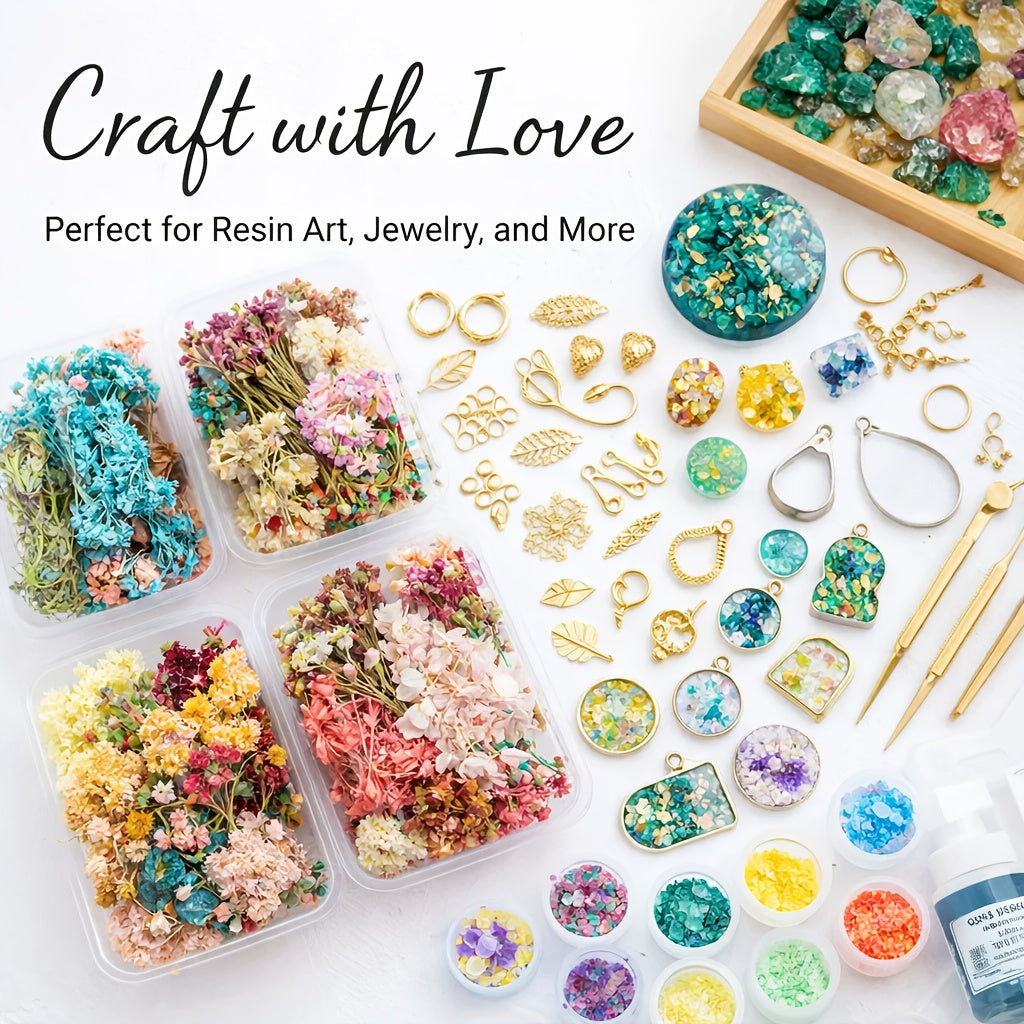 4 Boxes of Mixed Dried Flower Bouquet Sets - Decorative Materials with Dried Flowers And Leaves, Suitable for Resin Jewelry, Art Crafts, And Holiday Decorations (Includes a Greeting Card)