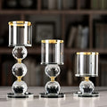 Crystal Glass Candle Holder Set of 3, Decorative Candlesticks in Golden or Silvery for Wedding Centerpieces, Romantic Dinners and Holiday Tables