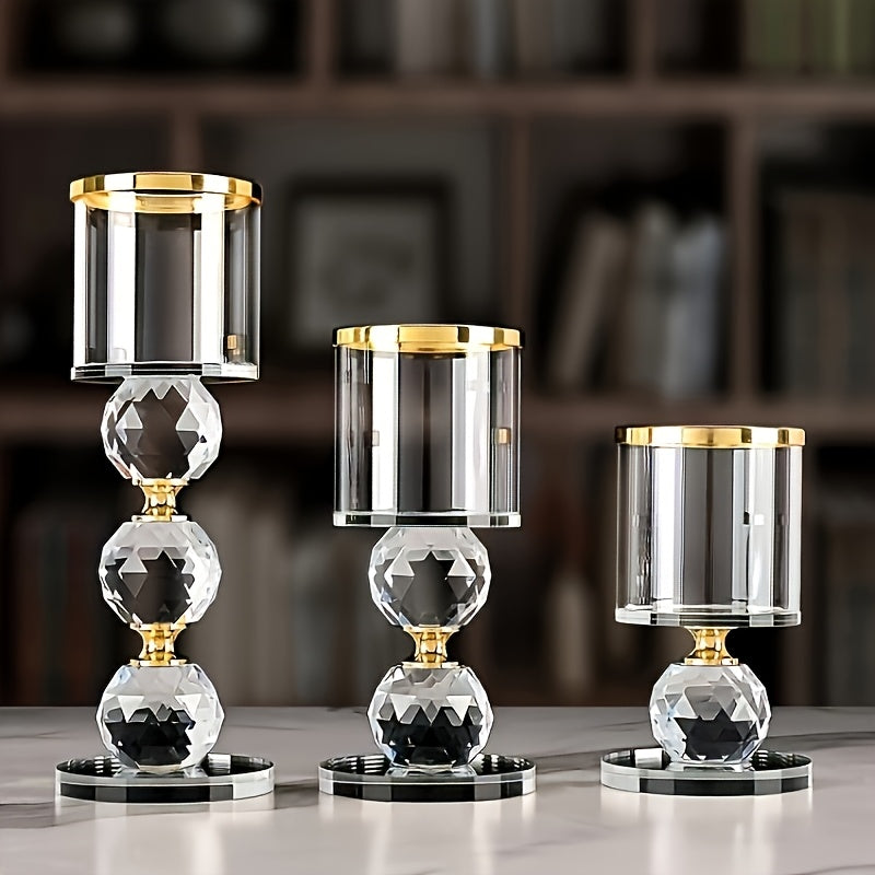 Glass Crystal Candlestick Set of 3 | Polished Lacquered Finish | Romantic Desktop Display for Weddings, Anniversaries, Dates | Home Decoration for Christmas, Halloween, Easter, Thanksgiving, Valentine's Day