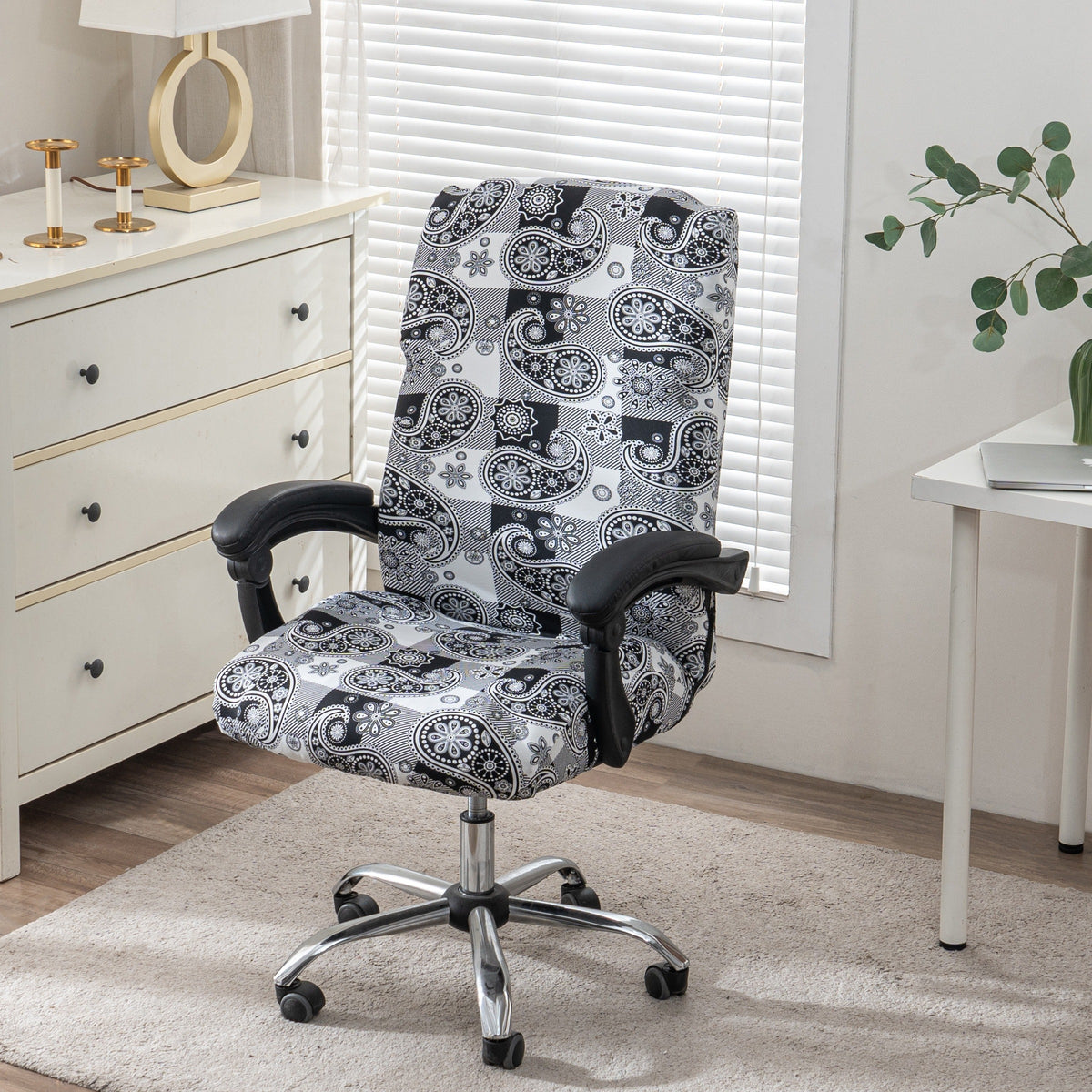 1pc Stretch Printed Computer Office Chair Covers, Soft Fit Universal Desk Rotating Chair Slipcovers, Removable Washable Anti-Dust Spandex Chair Protector Cover With Zipper, Valentine'S Day Gift, Valentine'S Day Decorations