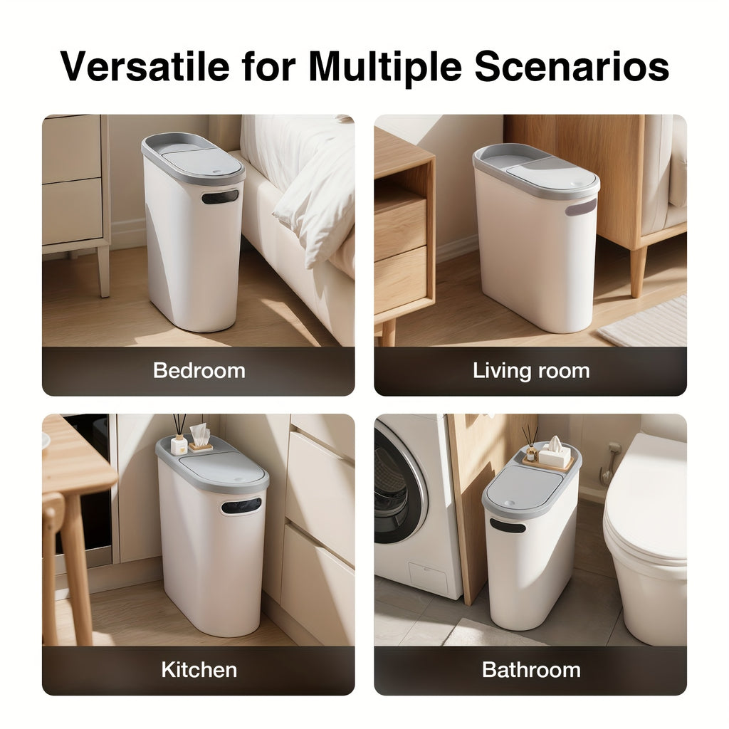 2/1pc Compact And Durable Plastic Bathroom Trash Can | with Built-In Handles, Rustproof, Space-Saving Design, Ideal for Small Spaces in Bathroom, Laundry, And Home Office(Includes Trash Bags)