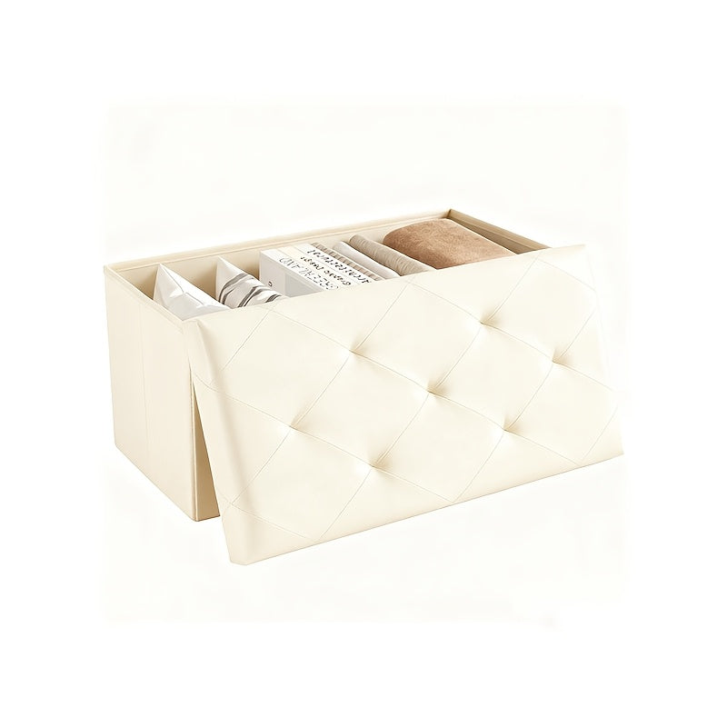30/43 Inch Heavy Duty Folding Storage Ottoman Bench with Shoe Cabinet & Thick Padded Seat - Retro Suitable for Small Spaces, Multifunctional Footrest Stool, End of Bed Bench for Bedroom, Living Room, Entryway, Fabric,