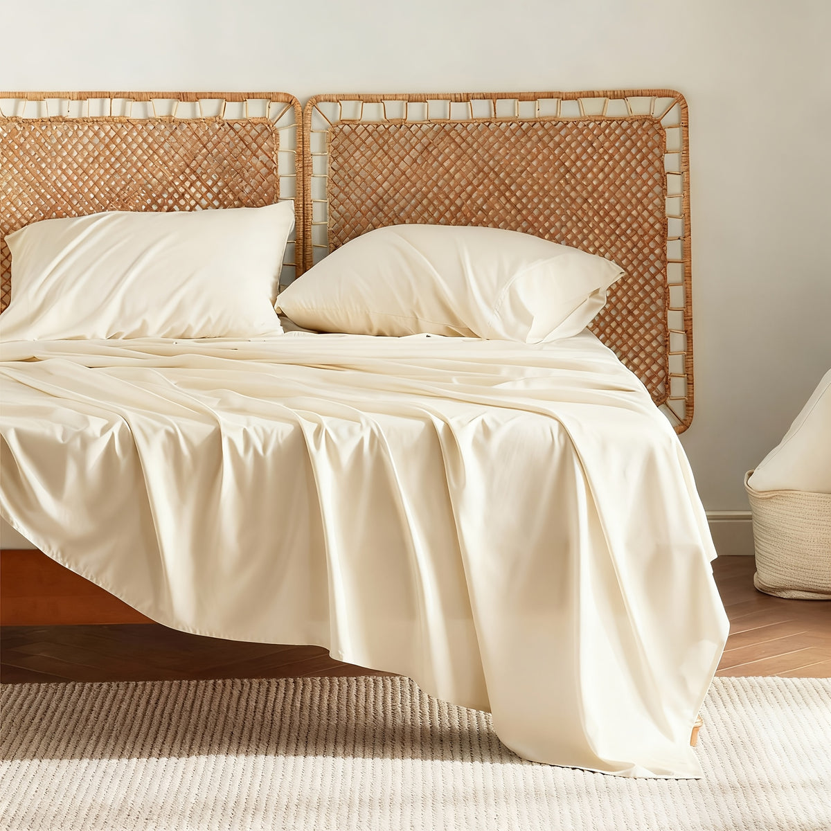Cooling Bed Sheet Set, Extra Deep Pocket, Cozy&Ultra Soft, Viscose Bedding Sheet, Queen Sheet Set, Hot Sleeper Friendly, Ideal Gift, Local Warehouse Direct Shipment