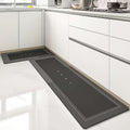 Washable Kitchen Mat and Runner Set, 2-Piece Water-Absorbing Non-Slip Floor Rugs with HOME Design in Gray Tones for Sink and Cooking Areas
