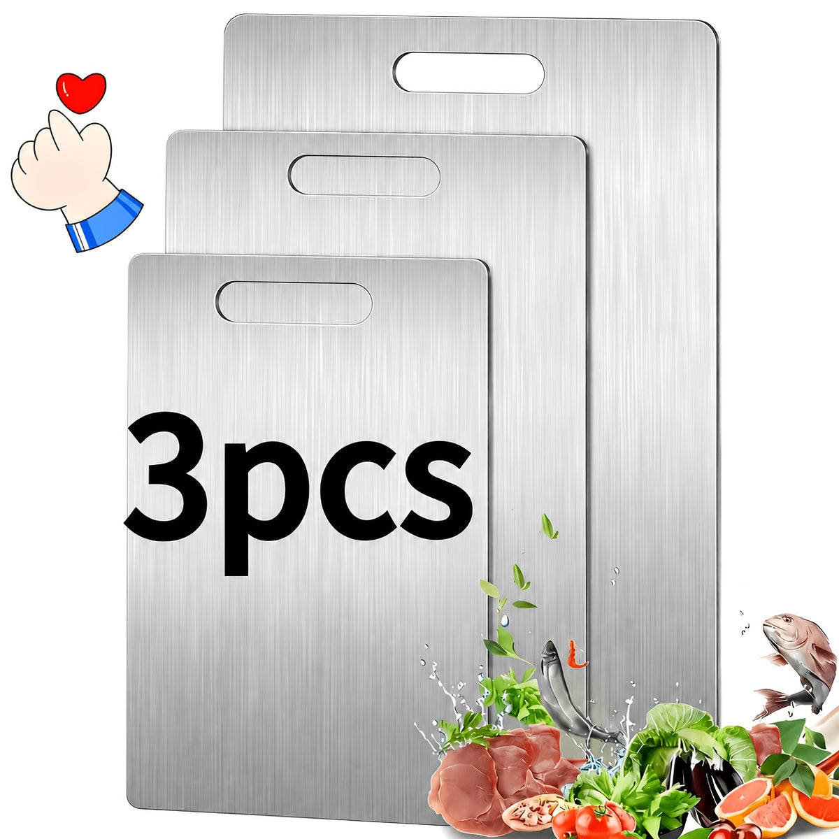 3pcs Premium Stainless Steel Cutting Board Set- Durable, Easy to Clean, Kitchen Ready, Space-Saving, Rust-Resistant, and BPA-Free, Safe for Food Preparation