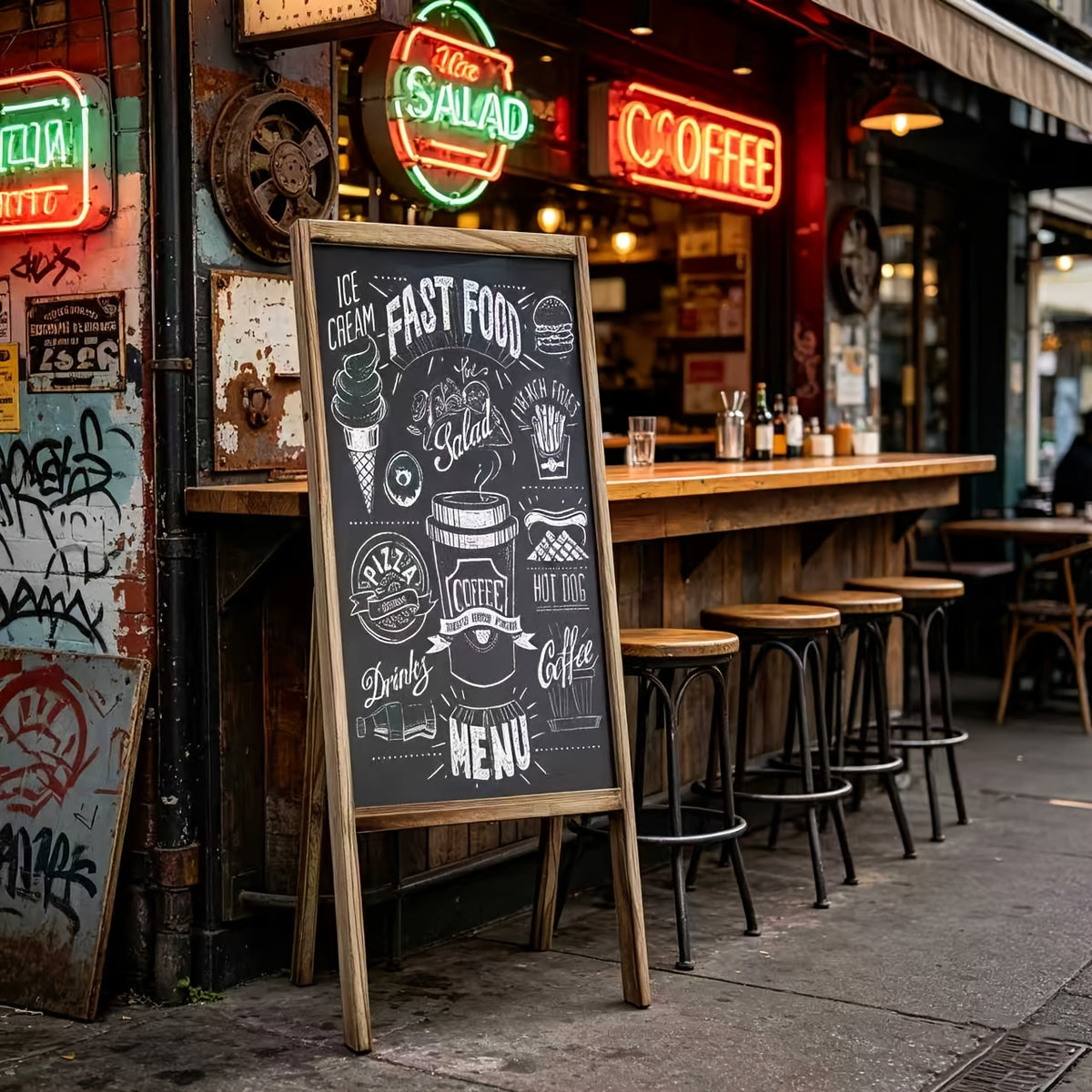 Chalkboard, A-Frame Sidewalk Chalkboard Sign, Rustic Menu Display for Restaurant
