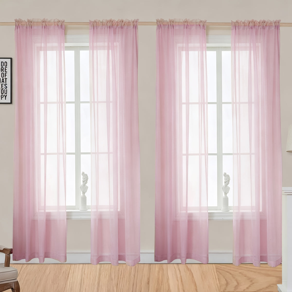4pcs Set Of Transparent Gauze Curtains, Hanging From The Top Through A Pole, Natural Filtering, Dreamy And Hazy, Beautifying The Room Decoration Windows, Suitable for Living Rooms, Bedrooms, Study Rooms, Dining Rooms, Balconies, Dressing Rooms