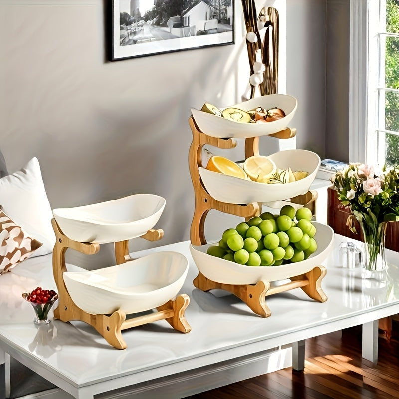 [Bamboo Wood Stand] A Creative Two-Tier/Three-Tier Kitchen Fruit Basket, Large-Capacity Layered Fruit Basket, European-Style Dried Fruit Tray, Bamboo Wood Stand, Household Snack Plate, Candy Tray, Fruit Basket