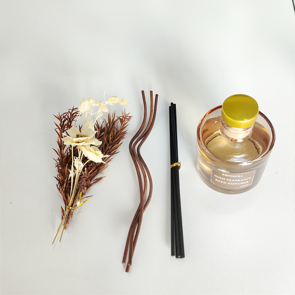 KBHOMFRA Rattan Reed Diffuser, Infused with the Fragrance of Jasmine, Cedarwood, and Gardenia, Paired with Autumn-themed Dried Flowers and Rattan Reeds. Contains 4.06oz of Essential Oil for Long-lasting Fragrance, up to 90 Days. Suitable for Living