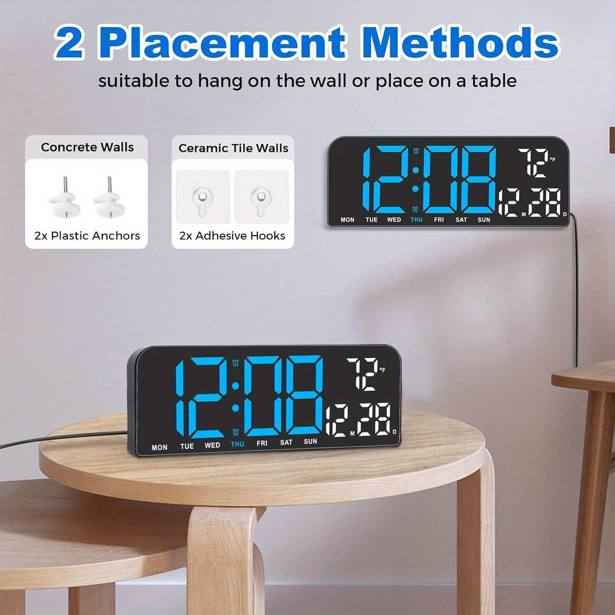 14.6"/9.5" LED Digital Alarm Clock - Large Display Desk & Wall Clock with Date, Week, Temp, Auto Brightness Dimmer, Remote Controll, Modern Clock for Home & Office Decor, Great Father's Day Gift for Dad, Seniors & Elderly