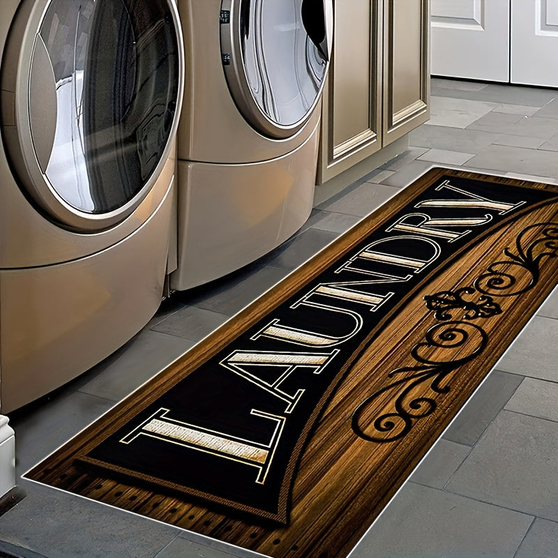 1pc Non Slip Laundry Room High Quality Runner Rug, Decor Non-Skid Comfort Standing Mat Machine Washable Text Design Laundry Mat, Floor Mats & Matting for Kitchen, Porch, Bathroom, Hotel, Commercial Laundry Rooms, And Home, Bathroom Rug 20x60in