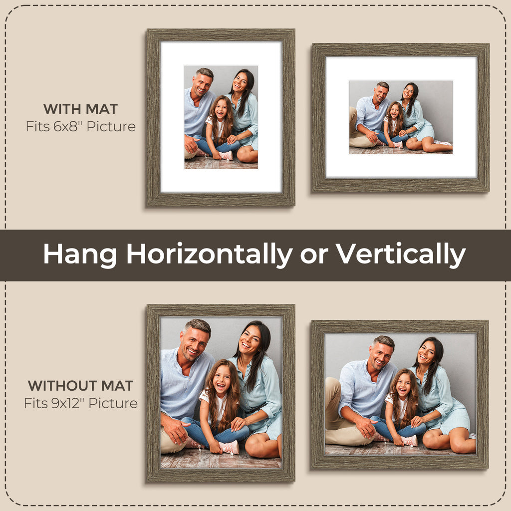 6 Packs 6x8/8x10/9x12/11x14/16x20 Picture Frames Set, Engineered Wood Gallery Wall Frame Set with Plexiglass - Wall Mounting or Tabletop Display
