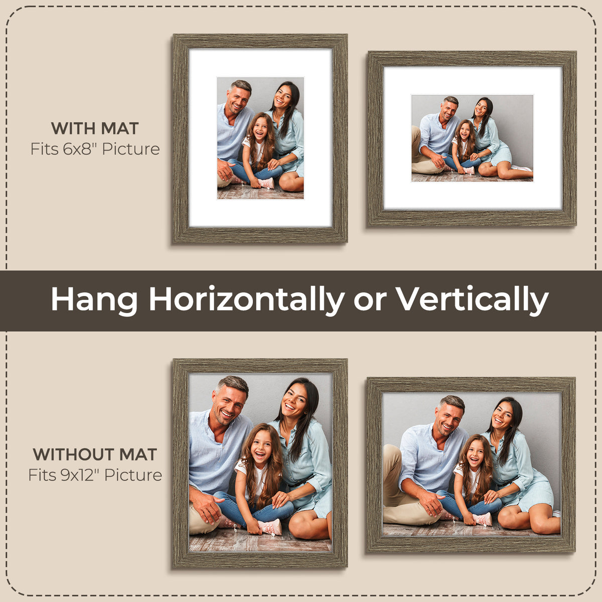 6 Packs 6x8/8x10/9x12/11x14/16x20 Picture Frames Set, Engineered Wood Gallery Wall Frame Set with Plexiglass - Wall Mounting or Tabletop Display