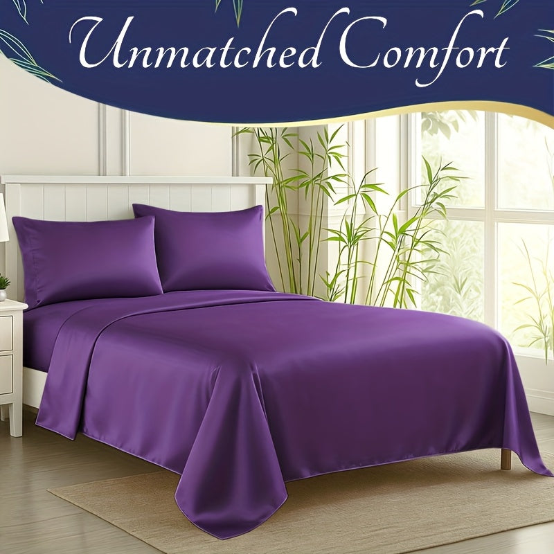 3/4pcs Bamboo Cooling Bed Sheet Set - 2300 TC Ultra Soft & Breathable, Shrink-Resistant, Smooth & Comfortable For All Season | Deep Pocket Fitted Sheet, Flat Sheet, Pillowcases | Room Decor, Random Color