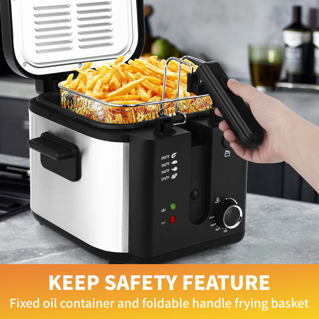 SUSTEAS 1800/1500W/900W Electric Deep Fryer with Stainless Steel Basket | Large Capacity, Adjustable Temperature, Easy-Clean Pot, Foldable Handle, Compact Durable Design | Stylish Kitchen Appliance & Essential Tool for Family Dinners, Parties