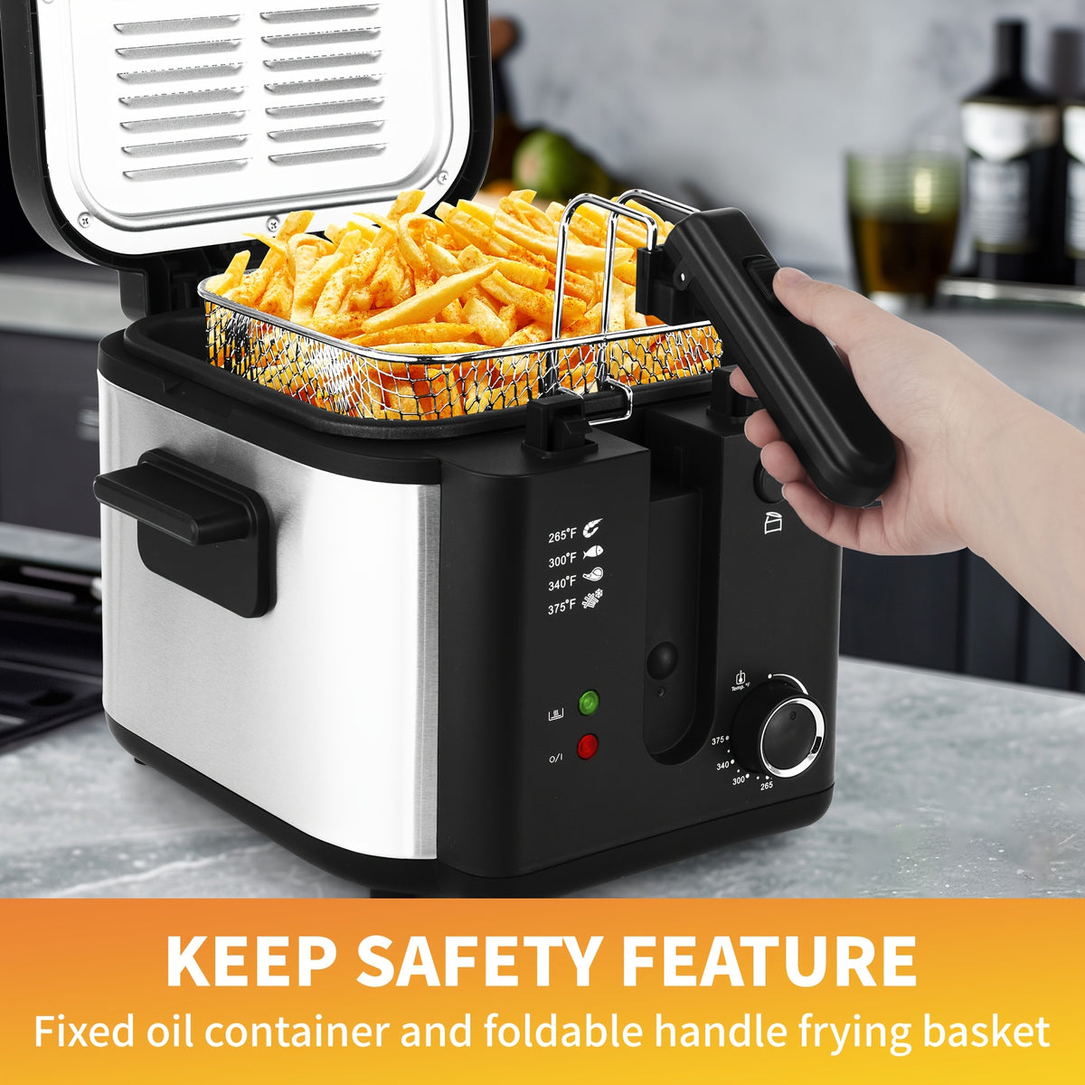 SUSTEAS 1800/1500W/900W Electric Deep Fryer with Stainless Steel Basket | Large Capacity, Adjustable Temperature, Easy-Clean Pot, Foldable Handle, Compact Durable Design | Stylish Kitchen Appliance & Essential Tool for Family Dinners, Parties