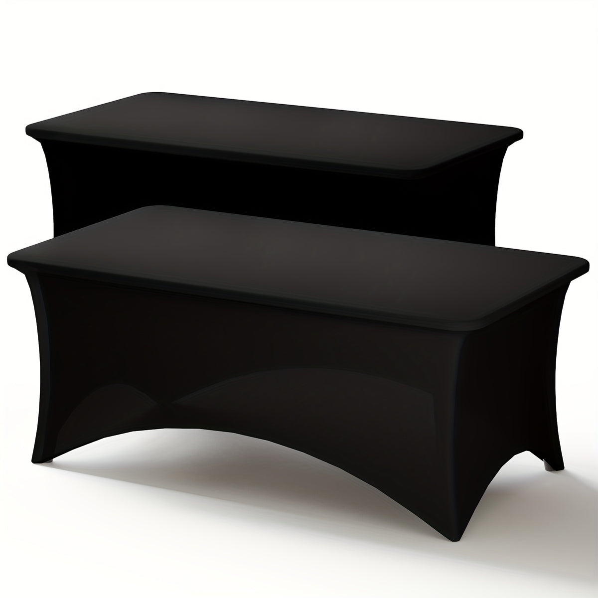 TOMNK 2pcs/3pcs Stretch Spandex Tablecloth, Rectangular, 4ft/6ft/8ft, Black/White, Wrinkle-Resistant Material, Suitable for Wedding Banquets, Trade Shows, Bridal Showers, Graduation Parties, Mother's Day Decorations, Halloween, Christmas