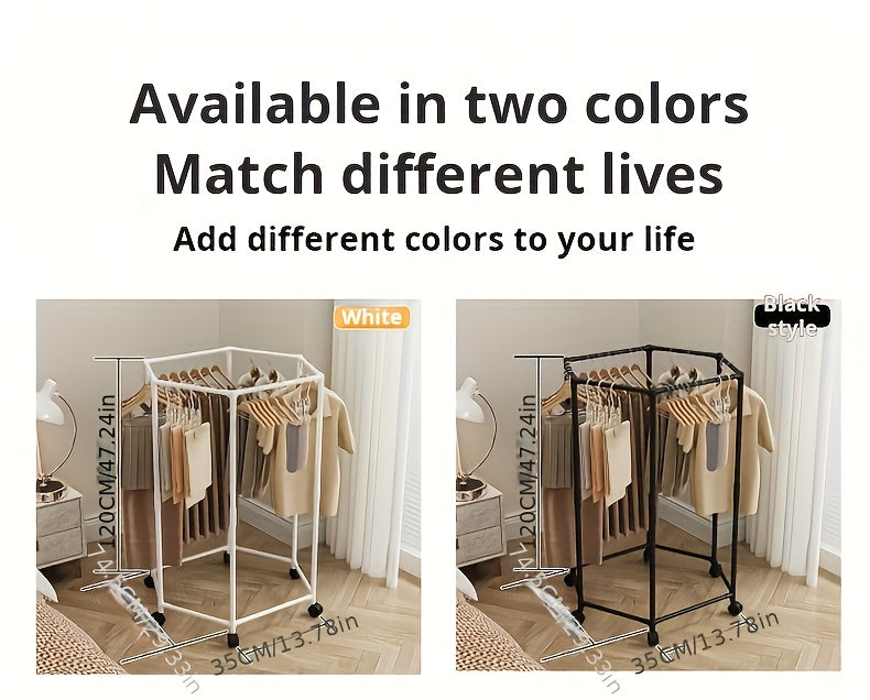 Hexagonal Rotary Clothes Rack, Self-Standing Vertical Clothing Hanging Rack, Suitable for Laundry And Household Storage Space Saving (Black/White), Easy Storage Device, Durable Structure, High-Quality Materials, Small Apartment Living, Convenient