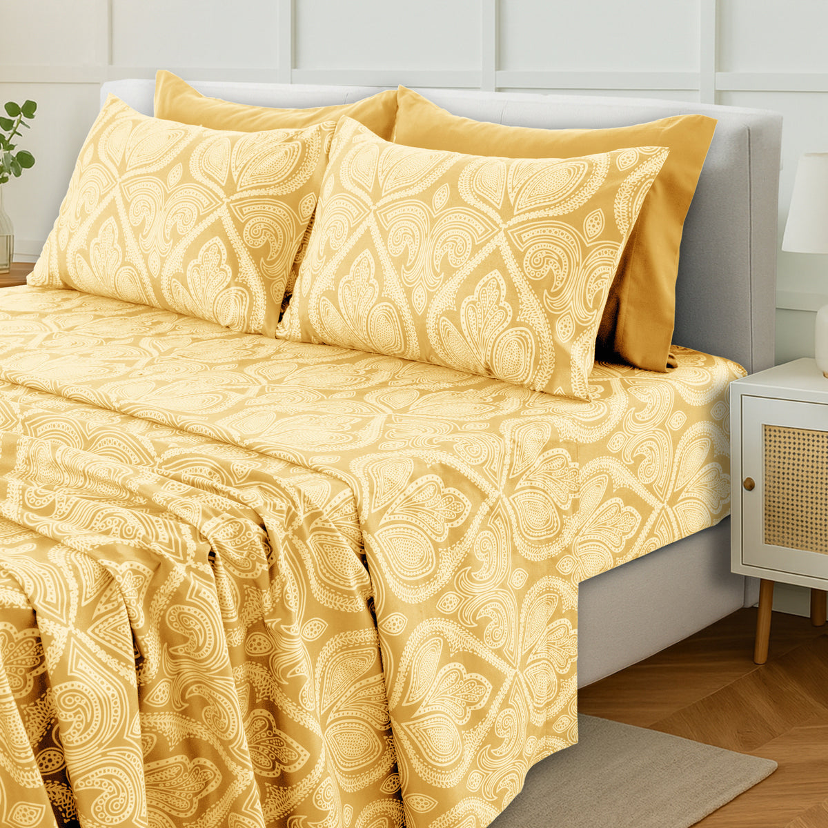 Hannah Bedding Paisley Sheet Set – 4/6-Piece Soft 100% polyester Bed Sheets, Wrinkle-Free & Luxurious – Includes Deep Pocket Fitted Sheet, Flat Sheet & Pillowcases – Available in 6 Sizes & Multiple Colors