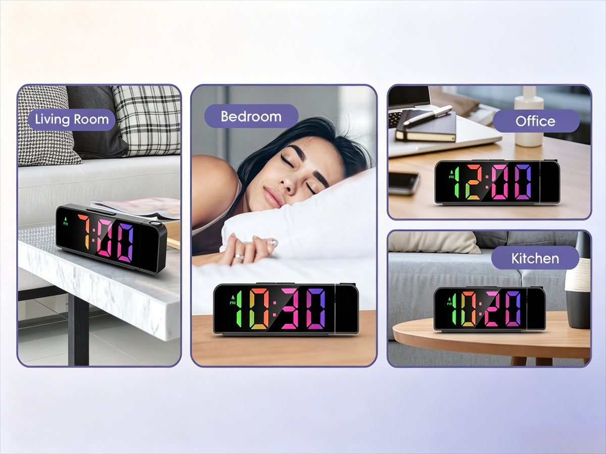 Projection Alarm Clock, Ceiling Projection Alarm Clock, 7.7-inch Large Display Screen, LED Digital Clock, Snooze Function, Bedroom And Living Room Clock, USB Charging, Night Mode, Projection Alarm Clock, Suitable for Bedroom, Office And Travel.