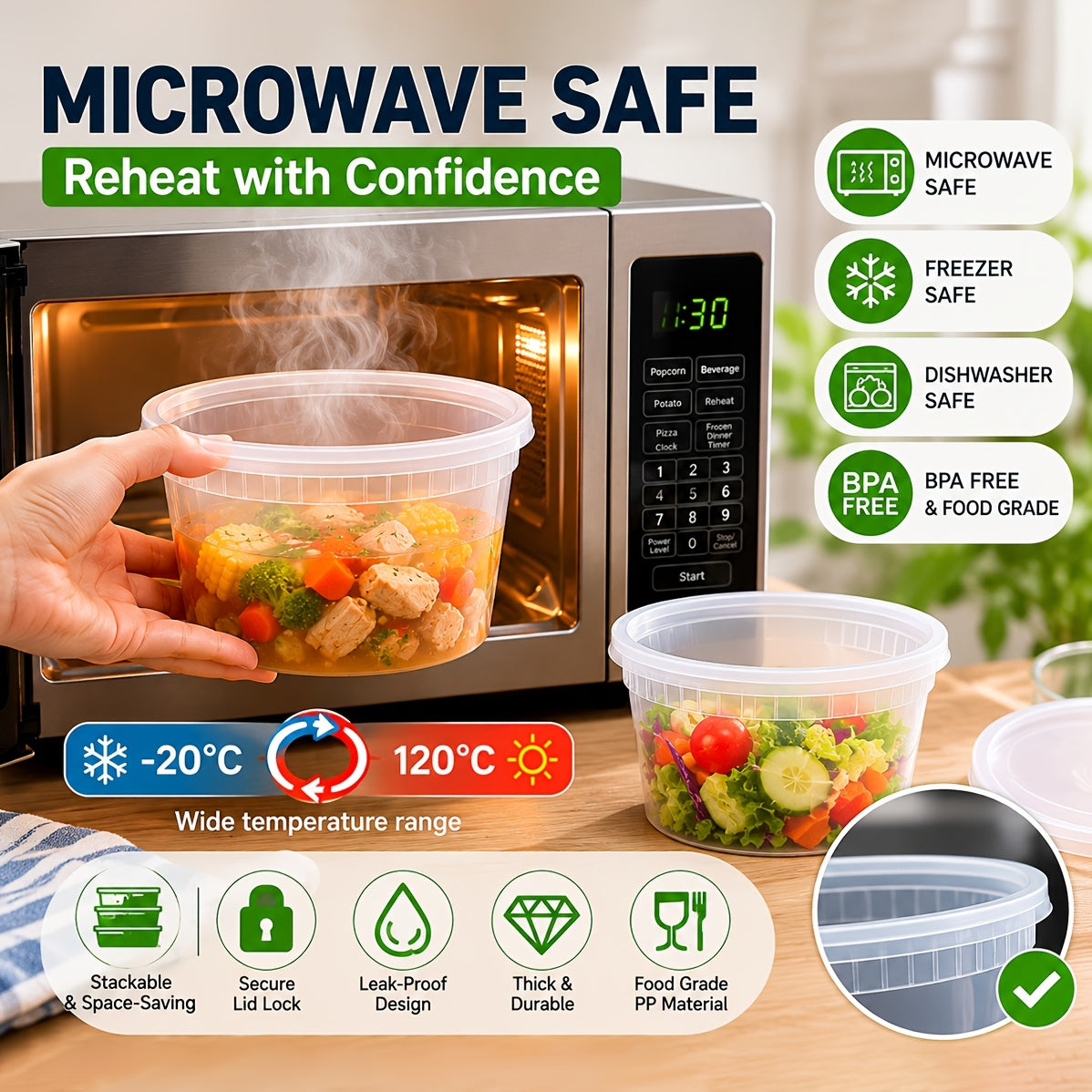 48pcs(24 Containers & 24 Lids) 16oz BPA-Free Durable Leakproof Deli Containers with Lids Set - Microwave & Dishwasher & Freezer Safe Stackable Sealed Fresh Container, Ideal Choice for Takeout Meal Preparation, Ready-to-Eat Packaging Kit