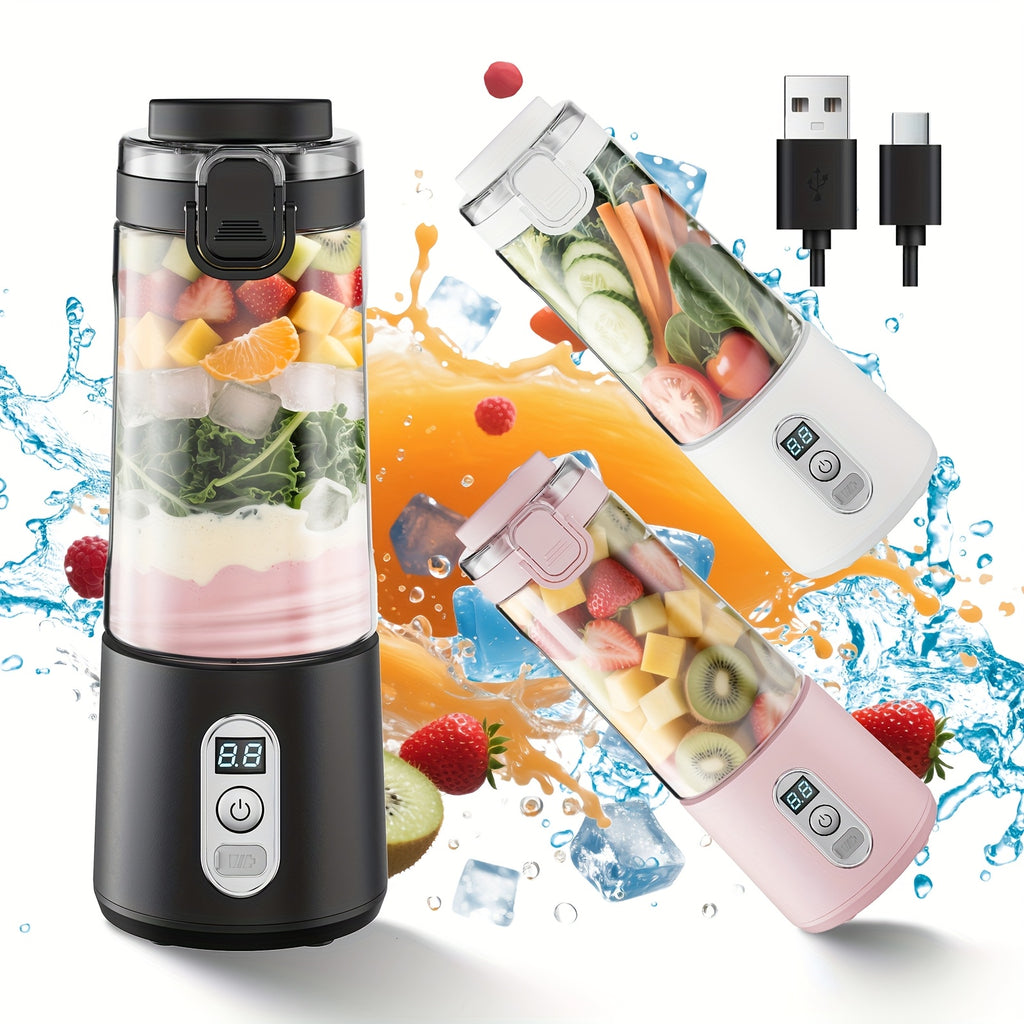 LALAYUAN USB-Powered Juicer & Juicer with Digital Timer, Battery Left Display, High-Speed Ice Crush, USB-C Fast Charge, One-Tap NO-Spill Lid, 6-Blade Stainless Steel - Smoothie Blender Portable, Protein Shakes, Gym, Travel Smoothie Maker