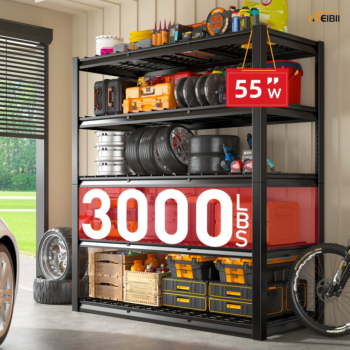 3000LBS Garage Shelving Adjustable 5 Tier Metal Shelving Unit for Storage 60" W Heavy Duty Storage Shelves Rack Garage Storage Shelves Industrial Shelf Utility Rack, Black, 60.1" W X 24.1" D X 72.1, Utility Shelves