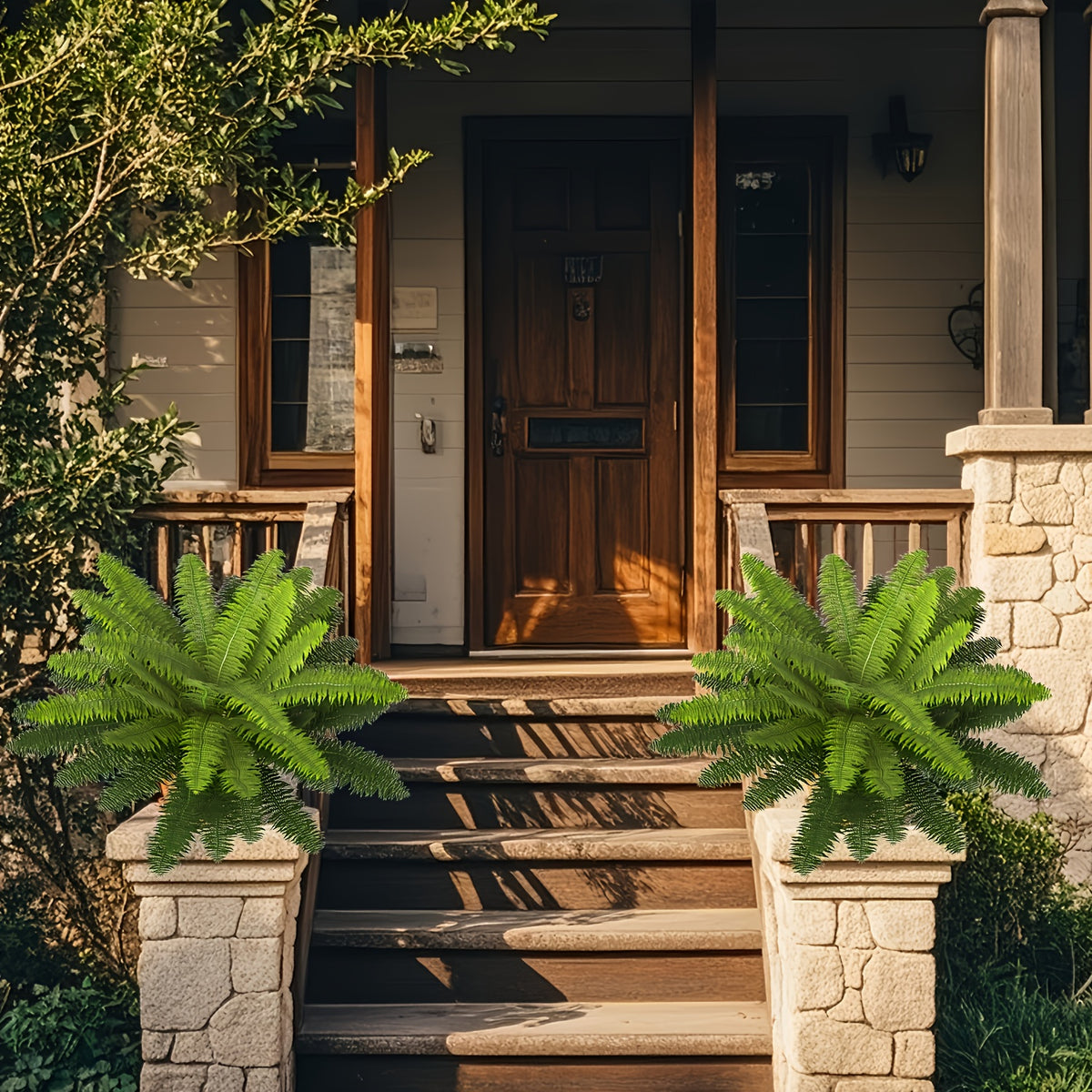 4 Large Boston Fern Greenery, 34-Inch Artificial Plant, Suitable for Outdoor Use, Home Office, Garden Porch Barn Decoration, Wedding Anniversary Festivals (Easter, Mother'S Day, Earth Day), Spring And Summer Display, Indoor And Outdoor Hanging
