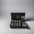 Stainless Steel Cup Set with Playing Card Designs, 8 Cups and 2 Bottle Openers in a Gift Box for Game Night, Home Bar and Party Hosting