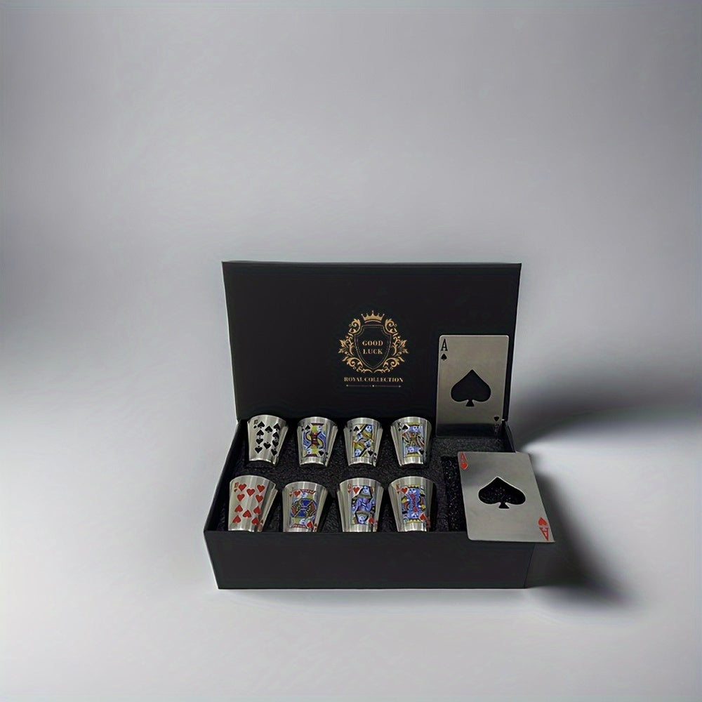 1 Box of Stainless Steel Cup Set, 8 Stainless Steel Cups And 2 Bottle Openers, Yes, Good Luck in The Year, Suitable for Family, Outdoor, Party, The Perfect Gift for Family And Friends