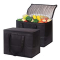Extra Large Insulated Grocery Bags, 2 Pack Black Reusable Cooler Totes with Zipper Top and Foldable Upright Design for Shopping and Food Delivery