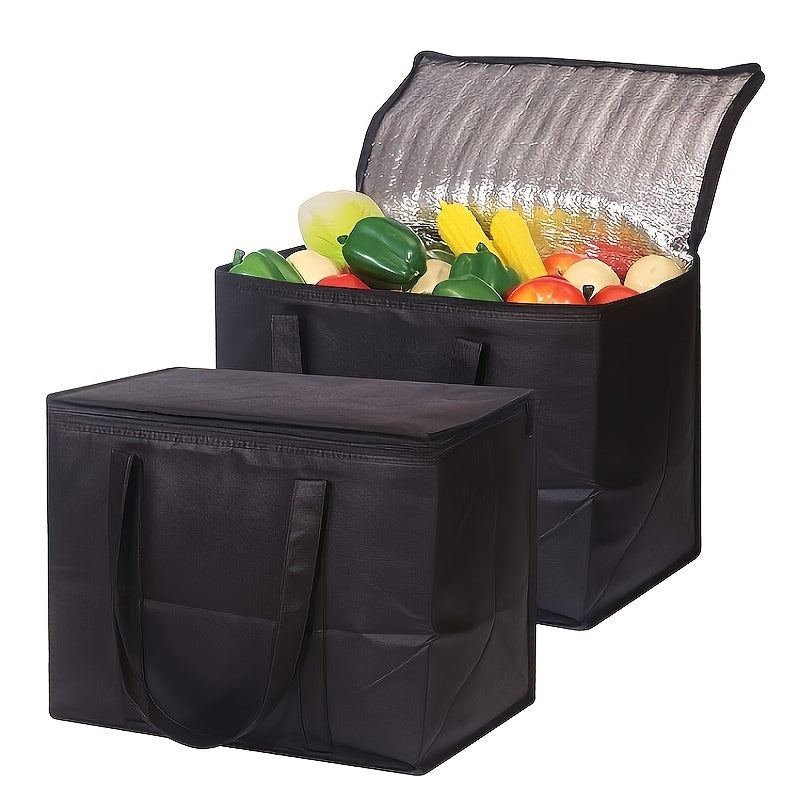 Two Extra Large Cooler Bags and Insulated Shopping Bags for Food Delivery, Foldable Cooler Bags. Reusable Shopping Bags with Zipper Top, Foldable, Heavy Duty, Can Stand Upright, Ornament Storage