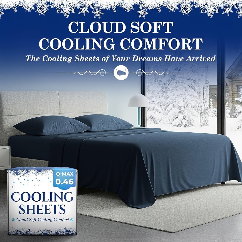 Set of 4 Cooling Bamboo Bed Sheets, 3000 TC Extra Deep Pocket 20 Inch Sheets, Luxurious Soft Hotel & Cooling Sheets for Warm Sleepers, Wrinkle & Shrink Resistant, Includes Fitted Sheet, Flat Sheet, And Pillowcases, Available in Twin, Full, Queen