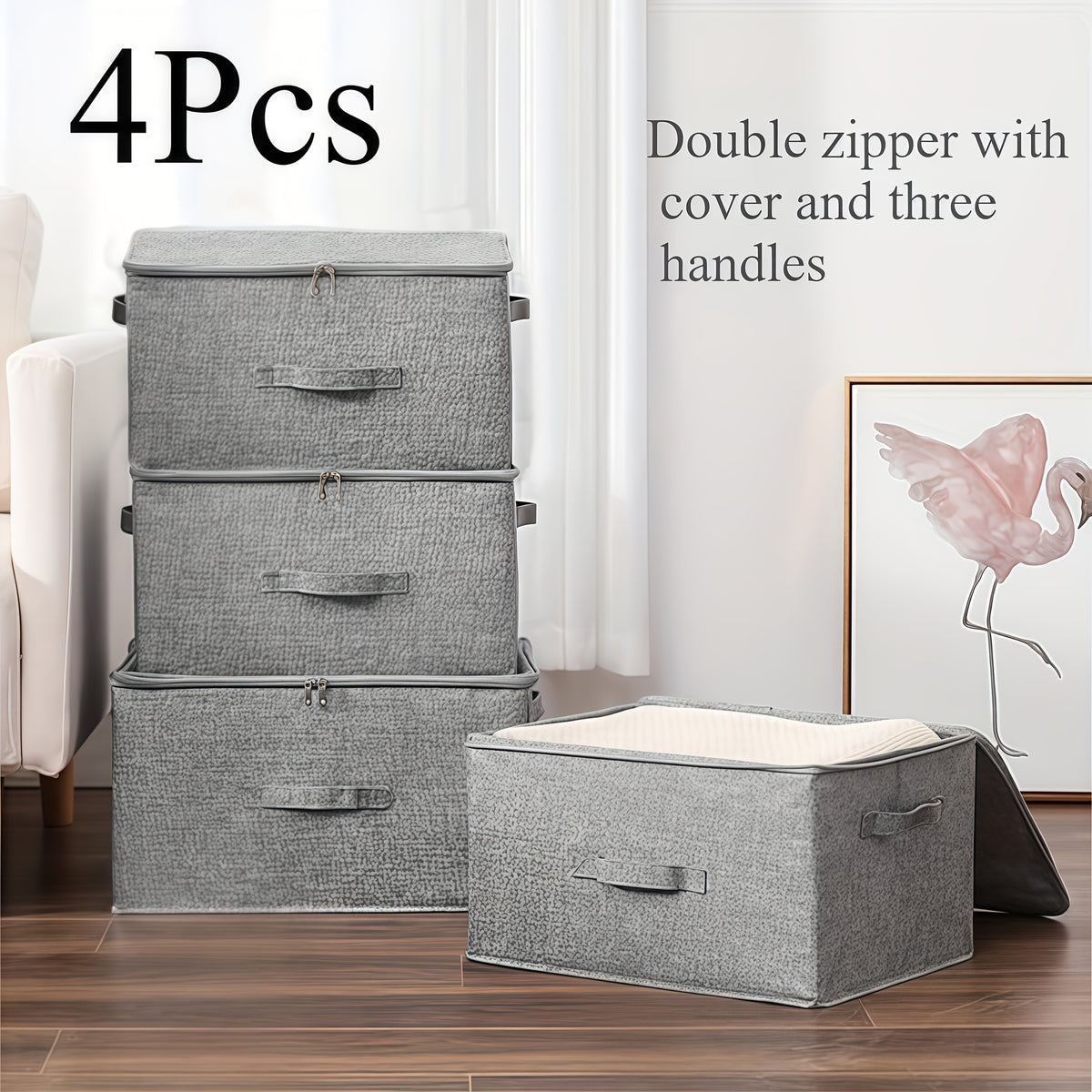 4-Pack, Extra Large Clothes and Quilt Storage Boxes, Foldable Waterproof Storage Bags for Organizing Clothes and Quilts, Suitable for Wardrobes, Bedrooms, Kitchens, Books, Multi-Functional Storage Organizer Boxes