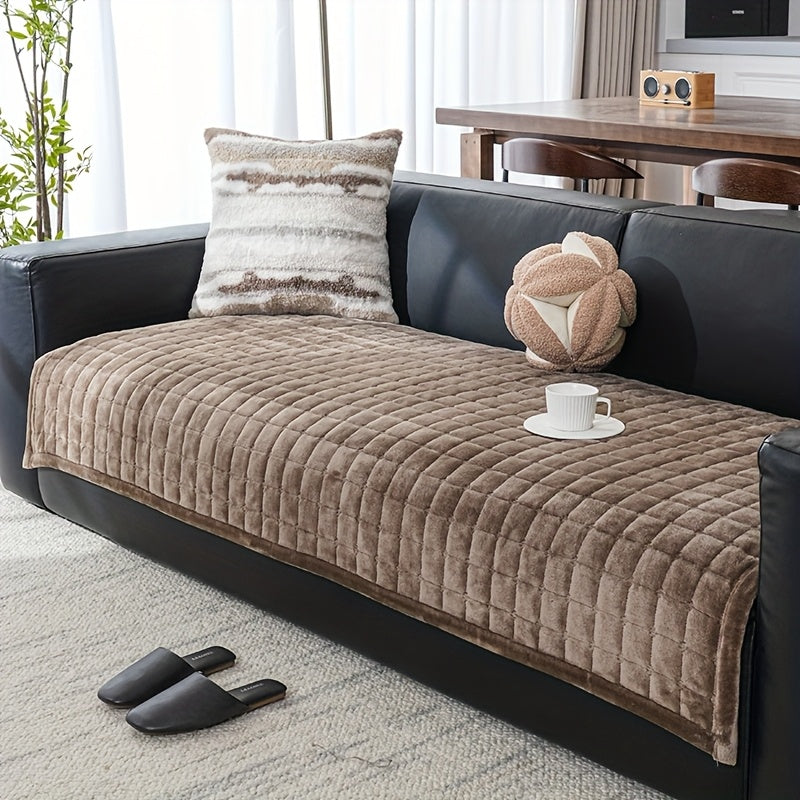 1pc Bohemian Style Soft Flannel Sofa Cushion Cover Non-Slip Machine Washable Solid Color Fit For 2/3/4-Seater Couches, Living Room Bedroom Office Home Decor, Cushion Covers For Couch, Bedroom Comfort Accessory, Plush Texture Design, Easycare Material