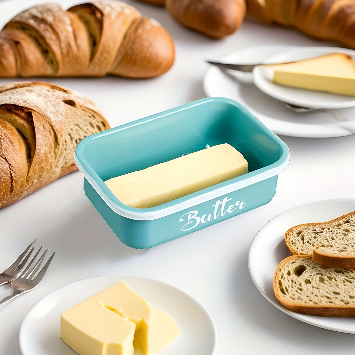 Iron Butter Tray with Bamboo Cover and Knife Large Capacity - Airtight Cheese Storage Box Kitchen Storage Items - Complete Colors - Mother's Day Thanksgiving Christmas Gifts Butter Storage Container Holiday Serving Elegant Durable
