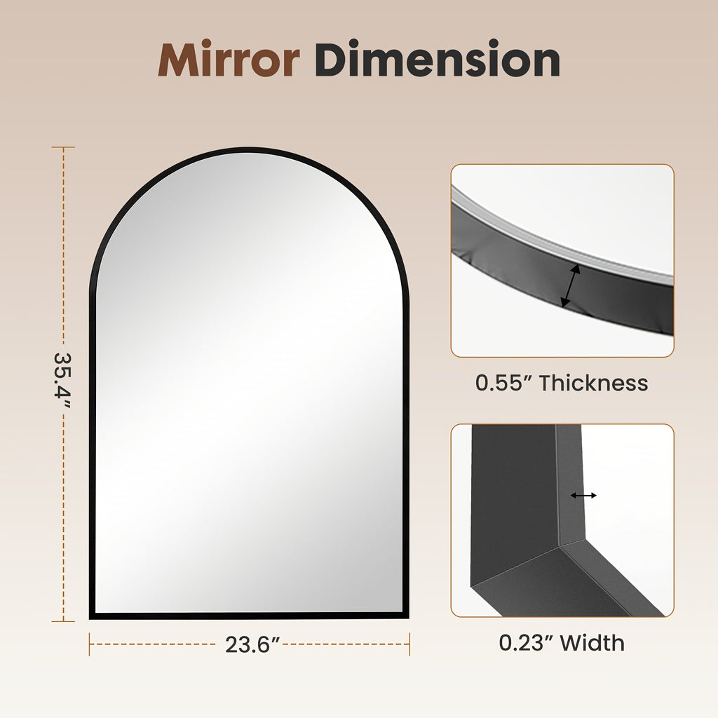 Arched Bathroom Mirror with Metal Frame - 22X30, 24X36, 26X38 Inch Wall Mounted Vanity Mirror for Bathroom, Bedroom, Entryway in Golden Or Black