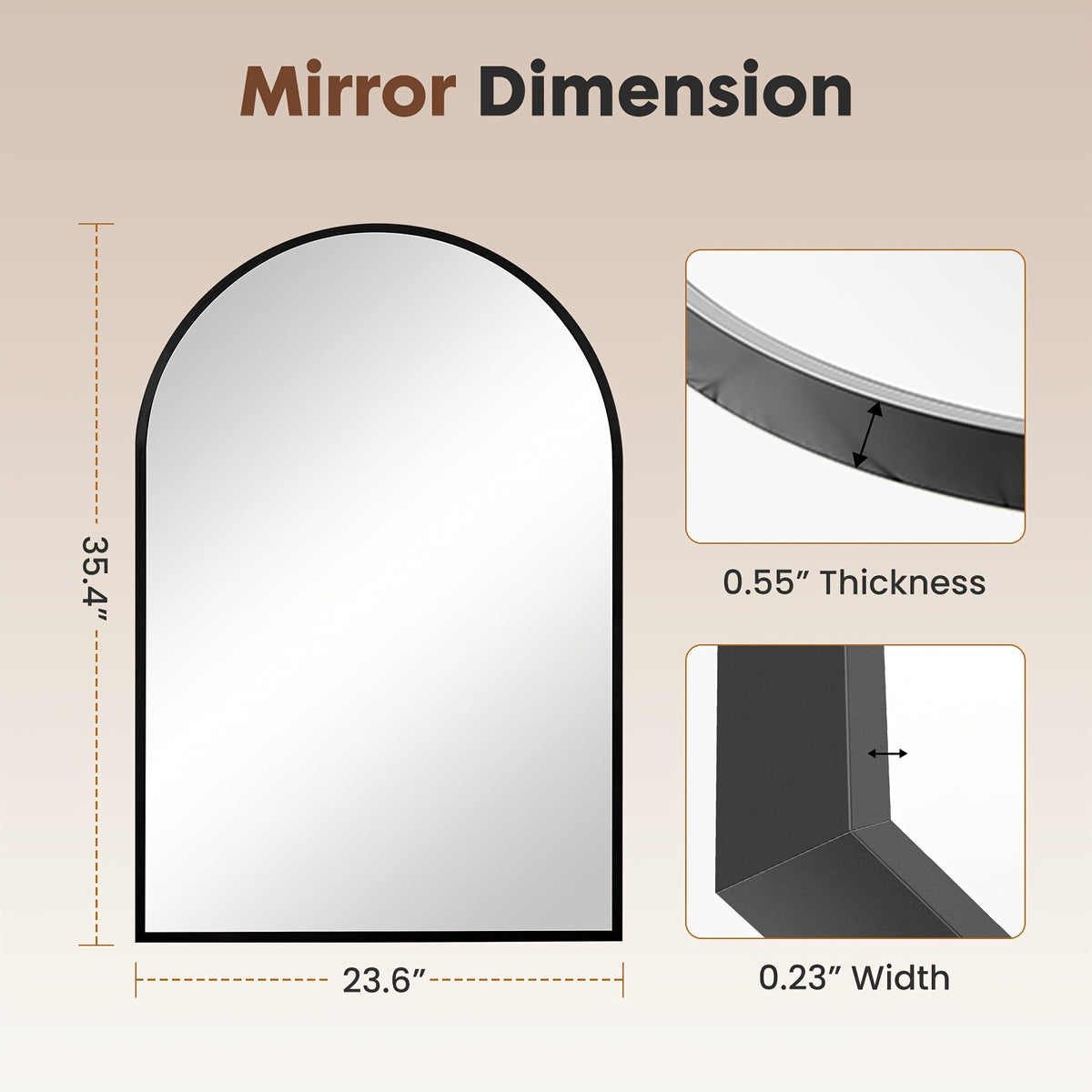 Arched Bathroom Mirror with Metal Frame - 22X30, 24X36, 26X38 Inch Wall Mounted Vanity Mirror for Bathroom, Bedroom, Entryway in Golden Or Black